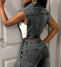 Load image into Gallery viewer, Black Denim long front back crop vest