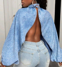 Load image into Gallery viewer, Denim bow shirt