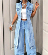 Load image into Gallery viewer, Denim long front back crop vest
