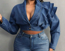 Load image into Gallery viewer, Ruffle Up Denim top